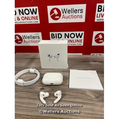 8005 - APPLE AIRPODS PRO / WITH CHARGING POD / MWP22ZM/A  / POWERS UP / CONNECTS TO BT / PLAYS MUSIC / NEED... 