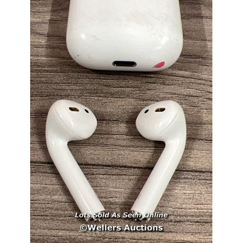 8008 - APPLE AIRPODS 2ND GEN MV7N2ZMA WITH CHARGING CASE / POWERS UP / CONNECTS TO BT / DON'T PLAY MUSIC / ... 