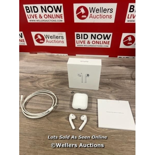 8016 - APPLE AIRPODS / 2ND GEN / WITH CHARGING CASE / MV7N2ZMA / POWER UP / CONNECT TO BT / ONLY PLAY MUSIC... 