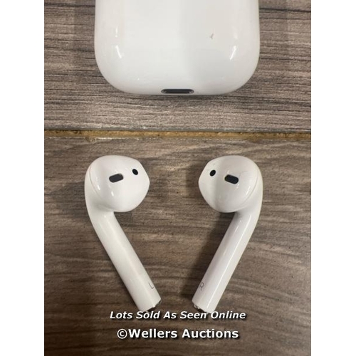 8016 - APPLE AIRPODS / 2ND GEN / WITH CHARGING CASE / MV7N2ZMA / POWER UP / CONNECT TO BT / ONLY PLAY MUSIC... 