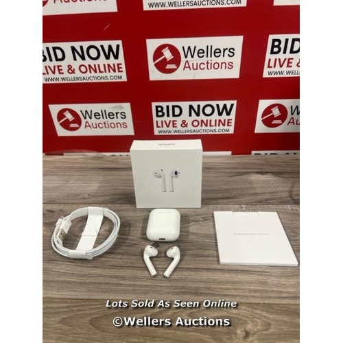 8017 - APPLE AIRPODS / 2ND GEN / WITH CHARGING CASE / MV7N2ZMA / POWER UP / CONNECT TO BT / PLAY MUSIC / SI... 