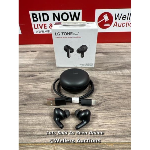 8024 - LG TONE UFP5 EARBUDS (BLACK)  MINIMAL SIGNS OF USE, POWERS UP AND CONNECTS TO BLUETOOTH, NO SOUND FR... 