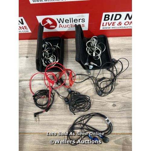 8032 - 7X ASSORTED WIRED EARPHONES INCL. BOSE & SONY / ALL SIGNS OF USE, UNTESTED / SEE IMAGES