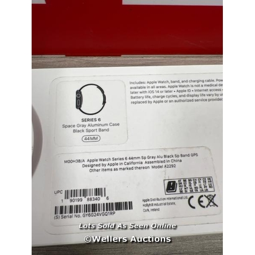 8097 - APPLE WATCH / SERIES 6 (GPS) / SPACE GREY / 44MM / WITHOUT BLACK SPORT BAND STRAP / A2292 / POWERS U... 