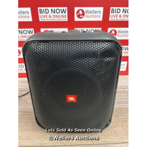 8164 - JBL PARTYBOX SPEAKER WITH MICROPHONE / POWERS UP, CONNECTS TO BT & PLAYS MUSIC / SIGNS OF USE / DENT... 