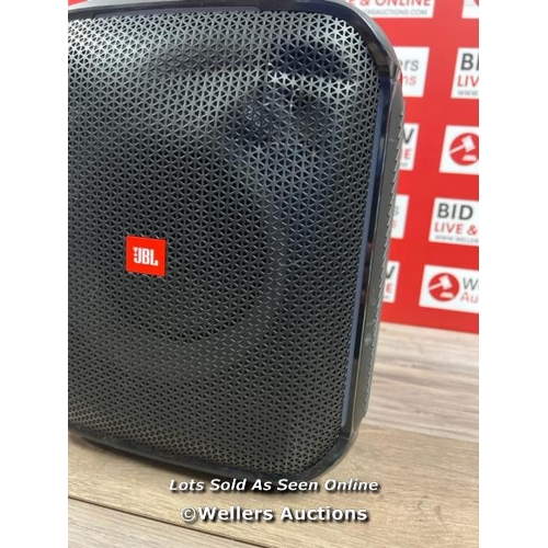 8164 - JBL PARTYBOX SPEAKER WITH MICROPHONE / POWERS UP, CONNECTS TO BT & PLAYS MUSIC / SIGNS OF USE / DENT... 