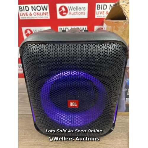 8167 - JBL PARTYBOX SPEAKER WITH MICROPHONE / POWERS UP, CONNECTS TO BT & PLAYS MUSIC / SIGNS OF USE / WITH... 