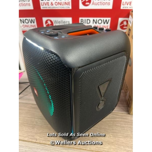 8167 - JBL PARTYBOX SPEAKER WITH MICROPHONE / POWERS UP, CONNECTS TO BT & PLAYS MUSIC / SIGNS OF USE / WITH... 