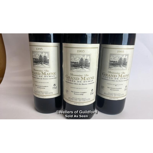 16 - Three bottles of 1993 Domaine Du Grand Mayne Cotes de Duras, 75cl, 12% vol / Please see images for f... 