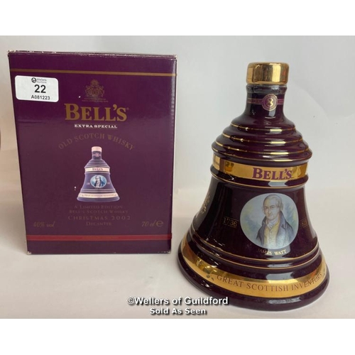 22 - Bell's 2002 Old Scotch Whisky Limited Edition Christmas Decanter, Aged 8 Years, Brand New and Boxed,... 