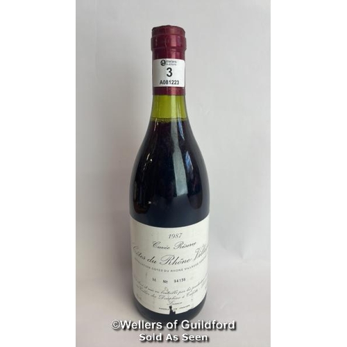 3 - 1987 Cuvee Reserve Cotes Du Rhone Villages, M No 94136, 75cl, 13% vol / Please see images for fill l... 