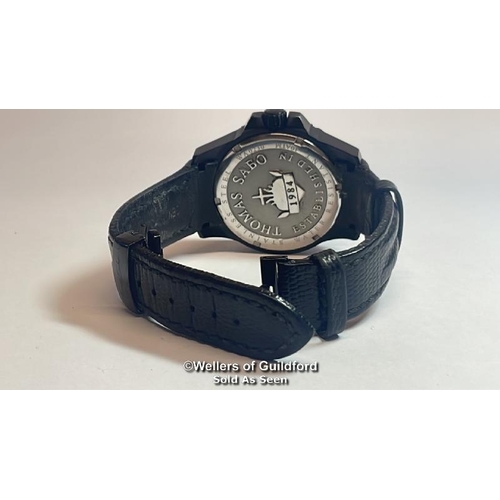 304 - Thomas Sabo matt black stainless-steel wristwatch with dragon motif no. WA0230, with box, 4.4cm diam... 