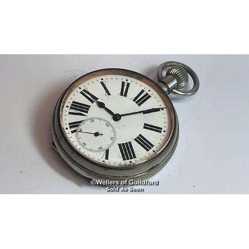 328 - Argentan Goliath pocket watch in hallmarked silver travel / display case. Top winding mechanism appe... 