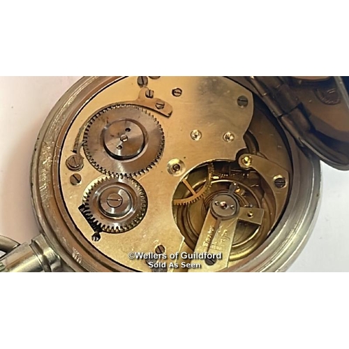 328 - Argentan Goliath pocket watch in hallmarked silver travel / display case. Top winding mechanism appe... 