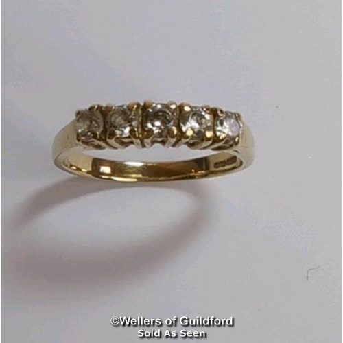 376 - Five stone cubic zirconia ring in hallmarked 9ct gold. Diameter of stones 3.2mm. Ring size R1/2. Gro... 