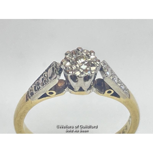 384 - Illusion set diamond solitare ring in yellow and white metal stamped 18ct. Estimated diamond weight ... 