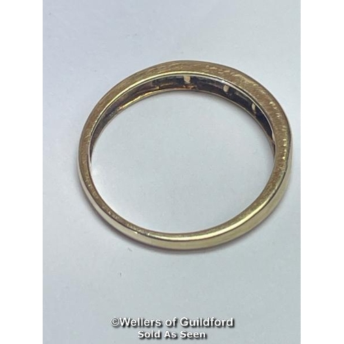 387 - Diamond eternity half set band ring in hallmarked 9ct gold with baguette, taper baquette and princes... 