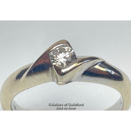 391 - Diamond solitaire ring in square twist setting. Hallmarked 18ct gold. Estimated diamond weight 0.15c... 