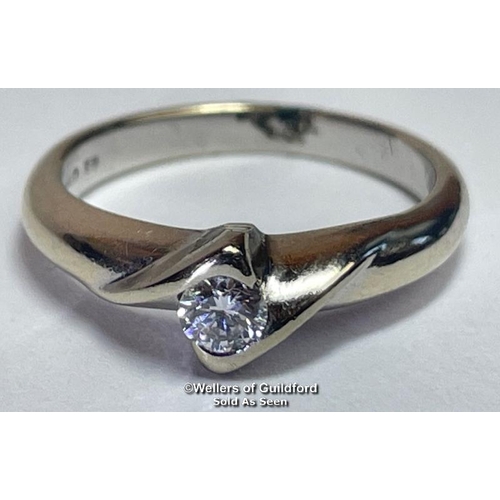 391 - Diamond solitaire ring in square twist setting. Hallmarked 18ct gold. Estimated diamond weight 0.15c... 