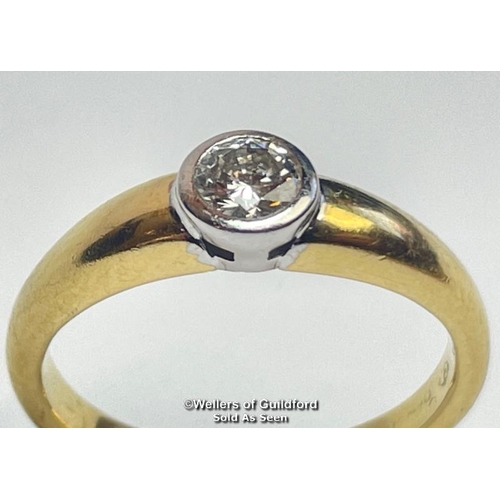 392 - Diamond solitaire ring in hallmarked 18ct gold. Estimated diamond weight 0.23ct, colour J-K, clarity... 