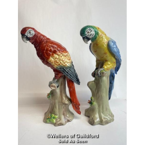 401 - Two porcelain parrots by Sitzendorf in good cosmetic condition, tallest 24cm high