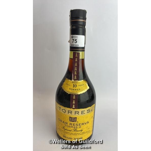 75 - Torres Gran Reserva Imperial Brandy, Grand rouge, Aged 10 years, 70cl, 39% vol / Please see images f... 