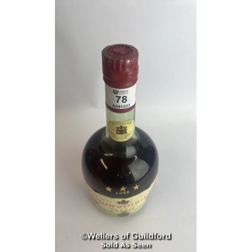 78 - Courvoisier 3 Star Luxe Cognac, 24oz, Includes cannon style Couroisier branded pourer / Please see i... 