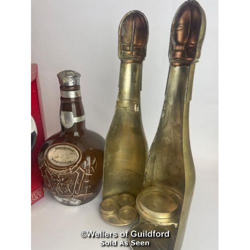 83 - Six assorted vintage decanters inc. The Famous Grouse (made by Wade, 24ct gold gilding)