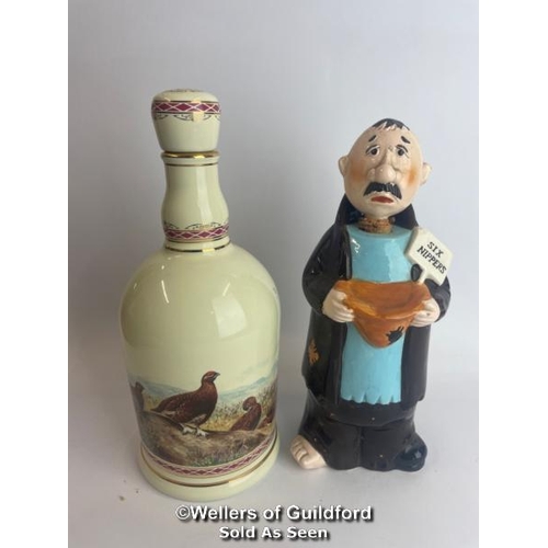 83 - Six assorted vintage decanters inc. The Famous Grouse (made by Wade, 24ct gold gilding)