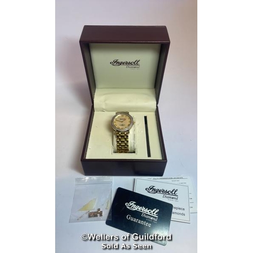 312 - Ingersoll stainless steel wristwatch with quartz movement, 36mm mother of pearl dial and diamond bez... 