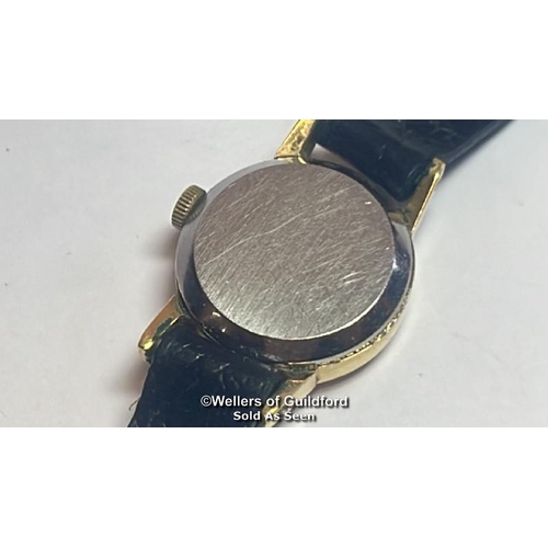 314 - Vintage omega gold plated cocktail wristwatch with leather strap, 1.5cm diameter