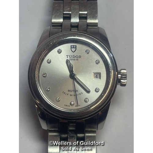 315 - Tudor Geneve stainless steel wristwatch model M15000, 2.5cm dial with ten round brilliant cut diamon... 