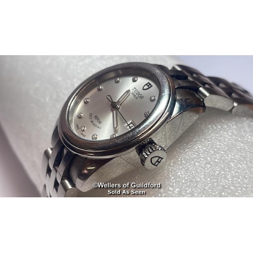 315 - Tudor Geneve stainless steel wristwatch model M15000, 2.5cm dial with ten round brilliant cut diamon... 