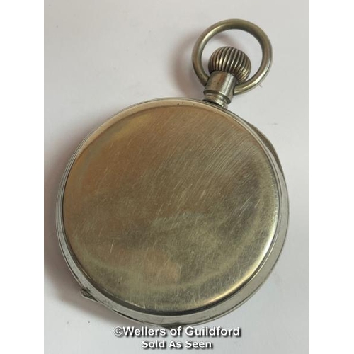 324 - Argentan Goliath pocket watch in shagreen traveling /display case. Top winding mechanism, nickel sil... 