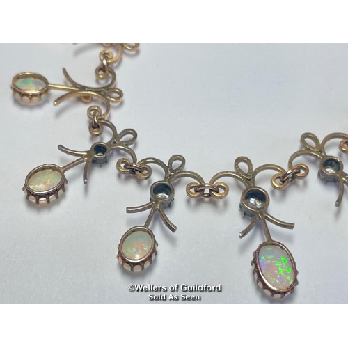 349 - Early 20th Century opal and diamond fringe necklace with fifteen oval opals measuring approx. 8x6mm ... 