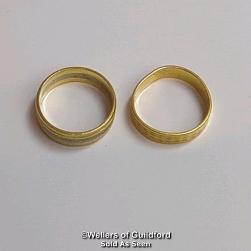 365 - Two wedding bands. One hallmarked 22ct gold, London 1963, ring size M, gross weight 2.81g. The other... 