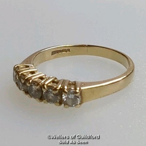 376 - Five stone cubic zirconia ring in hallmarked 9ct gold. Diameter of stones 3.2mm. Ring size R1/2. Gro... 