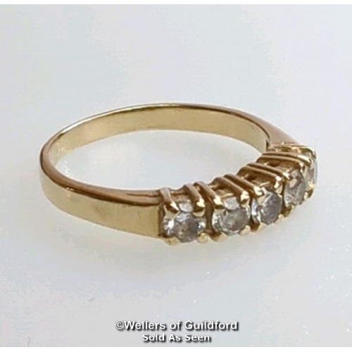 376 - Five stone cubic zirconia ring in hallmarked 9ct gold. Diameter of stones 3.2mm. Ring size R1/2. Gro... 