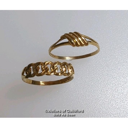 379 - Two 9ct gold hallmarked rings, both size O. Total gross weight 1.82g