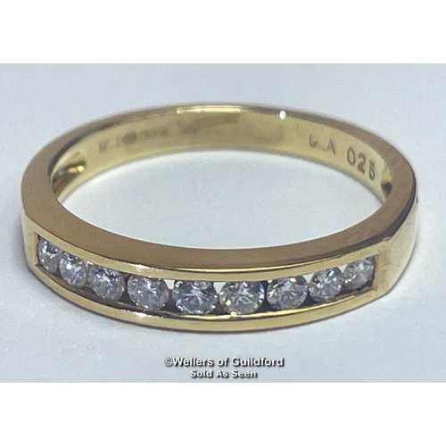 390 - Diamond channel set eternity half band ring in hallmarked 18ct gold. Estimated diamond weight 0.25ct... 