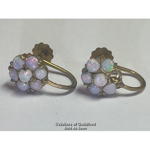 396 - A pair of opal cluster earings in hallmarked 9ct gold with screw fittings and a pair of fashion jewe... 