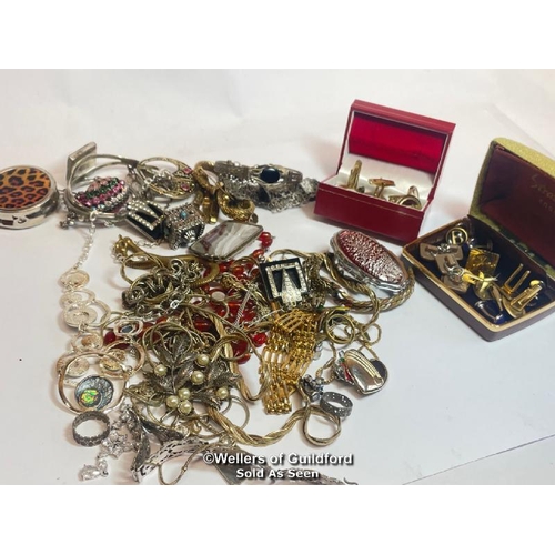 397 - Assorted costume jewellery including brooches, necklaces, bangles and cufflinks