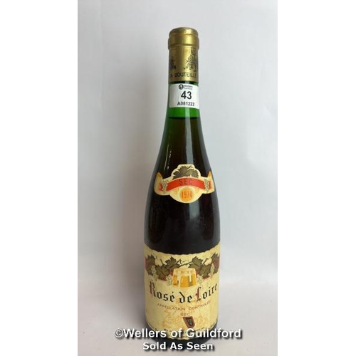 43 - 1974 Rose De Loire, 73cl, No vol indicated / Please see images for fill level and general condition.... 