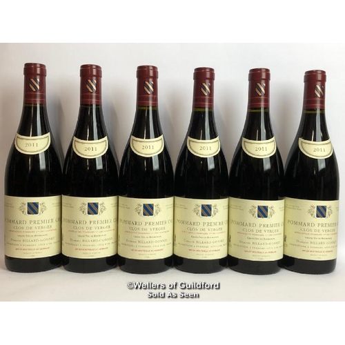 500 - SIX BOTTLES OF 2011 POMMARD 1ER CRU CLOS DE VERGER, DOMAINE BILLARD-GONNET, RED, 75CL, 13% VOL / 10%... 