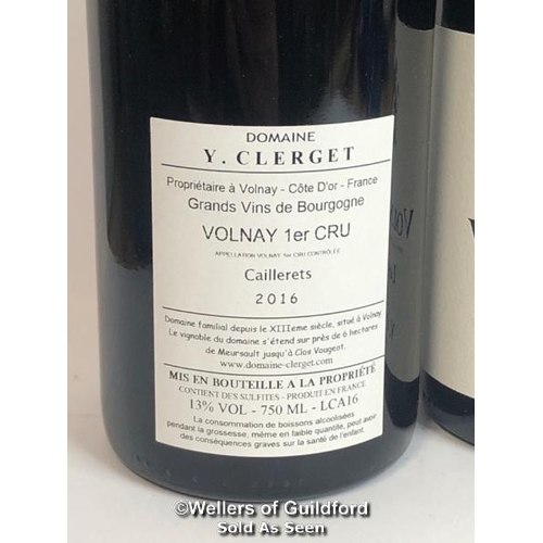 538 - TWO BOTTLES OF 2016 VOLNAY 1ER CRU LES CAILLERETS, DOMAINE Y.CLERGET, BURGUNDY, RED, 75CL, 13% VOL /... 