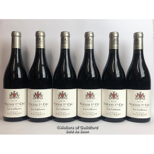 539 - SIX BOTTLES OF 2016 VOLNAY 1ER CRU LES CAILLERETS, DOMAINE Y.CLERGET, BURGUNDY, RED, 75CL, 13% VOL /... 