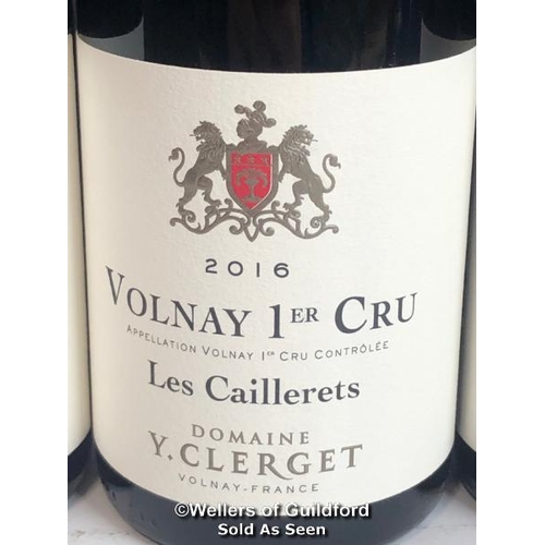 539 - SIX BOTTLES OF 2016 VOLNAY 1ER CRU LES CAILLERETS, DOMAINE Y.CLERGET, BURGUNDY, RED, 75CL, 13% VOL /... 