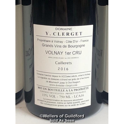 539 - SIX BOTTLES OF 2016 VOLNAY 1ER CRU LES CAILLERETS, DOMAINE Y.CLERGET, BURGUNDY, RED, 75CL, 13% VOL /... 