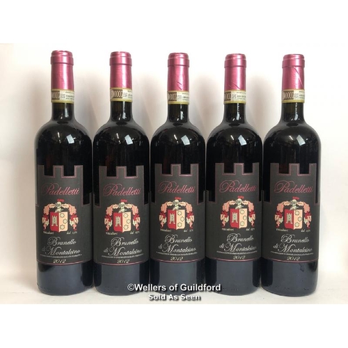 557 - FIVE BOTTLES OF 2012 BRUNELLO DI MONTALCINO, PADELLETTI, TUSCANY, ITALY, RED, 75CL, 14% VOL / 10% BP... 