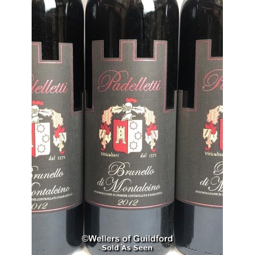 557 - FIVE BOTTLES OF 2012 BRUNELLO DI MONTALCINO, PADELLETTI, TUSCANY, ITALY, RED, 75CL, 14% VOL / 10% BP... 